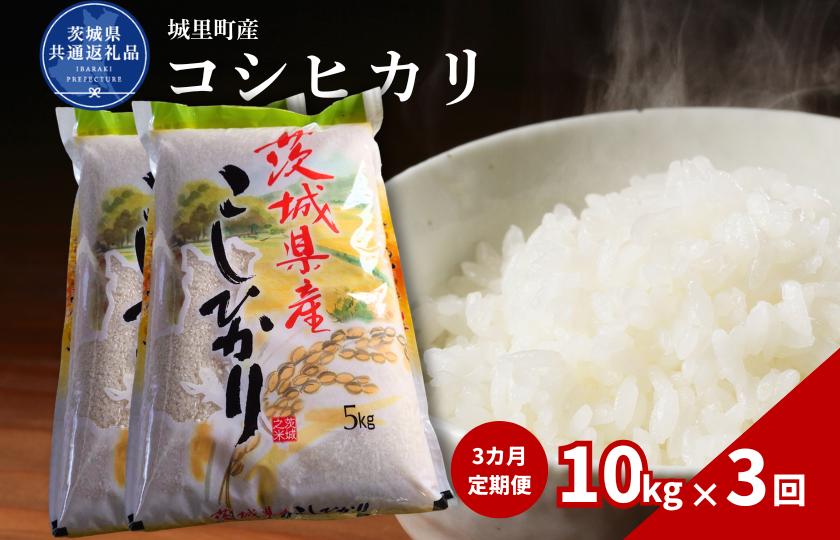 【3カ月定期便】コシヒカリ 10kg（茨城県共通返礼品・城里町産） / 米 こめ コメ お米 おこめ コシヒカリ こしひかり 白米 精米 ごはん ご飯 令和7年産 10kg 定期便 茨城県 城里町 利根町