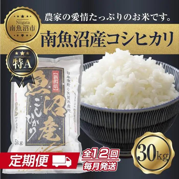 【定期便】 新潟県 南魚沼産 コシヒカリ お米30kg×計12回 精米済み 年間 毎月発送 こしひかり（お米の美味しい炊き方ガイド付き）