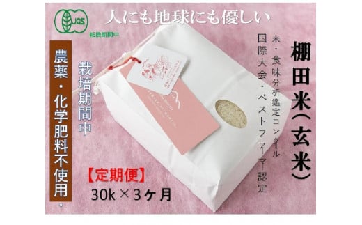 【2025年産新米】【3ヶ月定期便】【有機JAS認証米】魚沼コシヒカリ 苗場プリンセス・プレミアム 玄米 30kg（30kg×1袋）計90kg