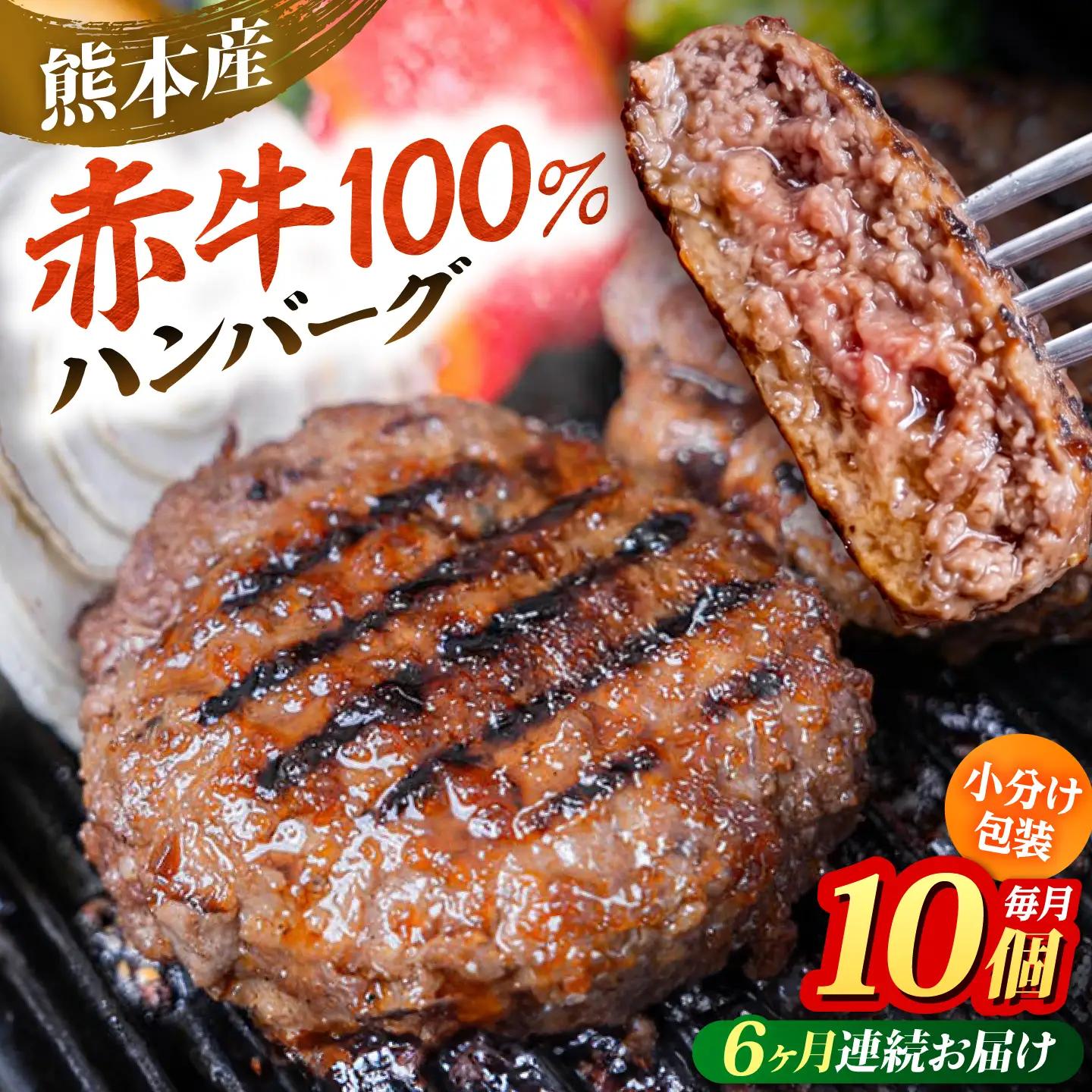 【全6回定期便】赤牛ハンバーグ 約150g×10個 計約1.5kg 和牛 ハンバーグ 小分け 冷凍 惣菜 牛肉 あか牛【阿蘇牧場】[AYBX105]