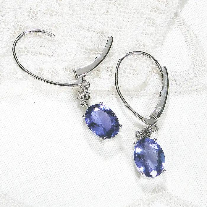 ピアス プラチナ Pt900 タンザナイト 大粒 オーバル4.0ct ダイヤモンド 0.06ct フレンチフックピアス レディース 揺れるピアス キャッチレス クリスマス 12月 誕生石 ジュエリー 
