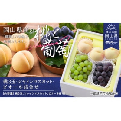 白桃(晩生種)3玉・シャインマスカット1房・ニューピオーネ1房詰合せ　合計約1.8kg【配送不可地域：離島】【1614051】