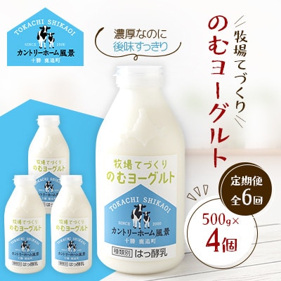 【毎月定期便】牧場てづくりのむヨーグルト　500g×4個全6回【配送不可地域：離島】