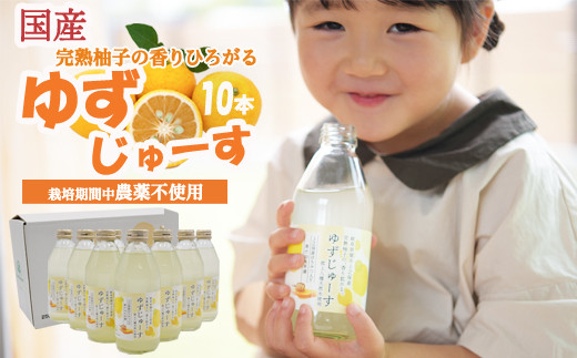 S10-38 「ゆずの里上之保」ゆずじゅーす 10本セット ～無農薬の柚子を使った地元で人気のジュース～ 柚子ジュース 飲料