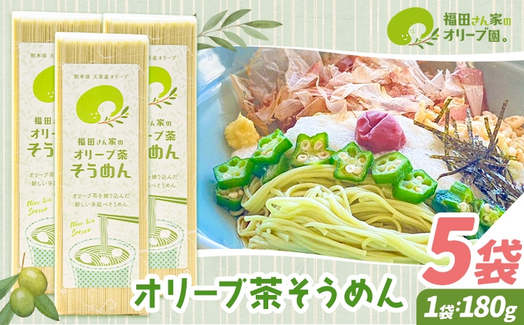 
                  オリーブ 茶 そうめん 5袋 セット 福田さん家のオリーブ園。《30日以内に出荷予定(土日祝除く)》手延べ 麺 乳酸菌 天草 苓北 熊本 送料無料
                