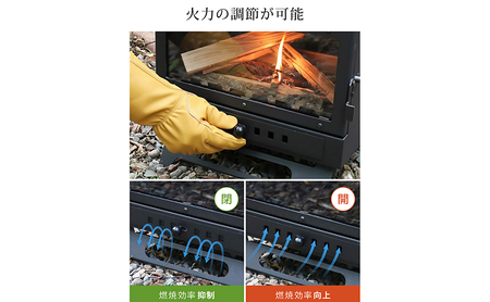 薪ストーブ ガラス窓付き 折りたたみ 煙突付き 耐熱ガラス コンパクト キャンプストーブ アウトドアコンロ 竈 かまど 焚き火 角型ストーブ ウッドストーブ キャンプ アウトドア Landfield 