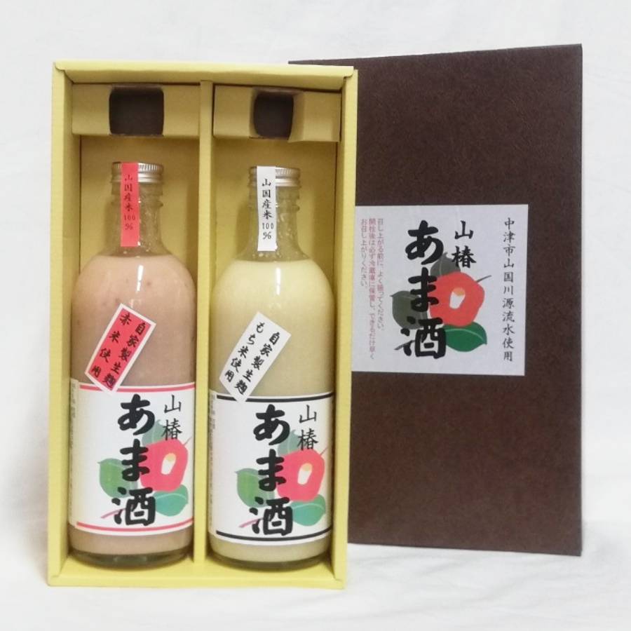 山国産・椿の甘酒　紅白セット（紅・もち 500ml）化粧箱入り×2　無添加・無着色・ノンアルコール