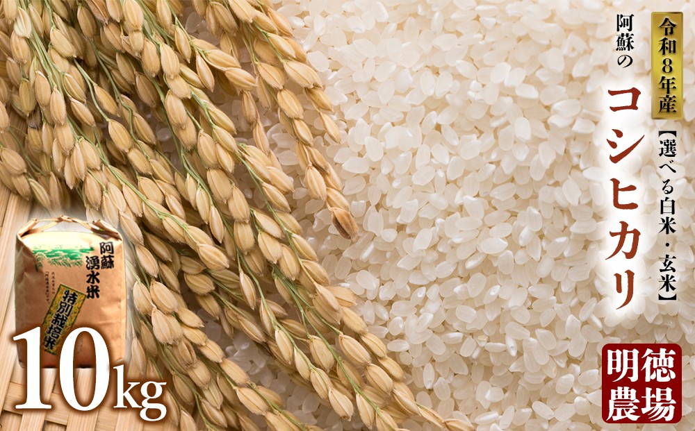 
                  コシヒカリ 令和8年産  10kg 【選べる白米・玄米】 明徳農場 減農薬 特別栽培米 米 お米 美味しい 寒暖差 湧き水 お取り寄せ 熊本県 阿蘇市
                