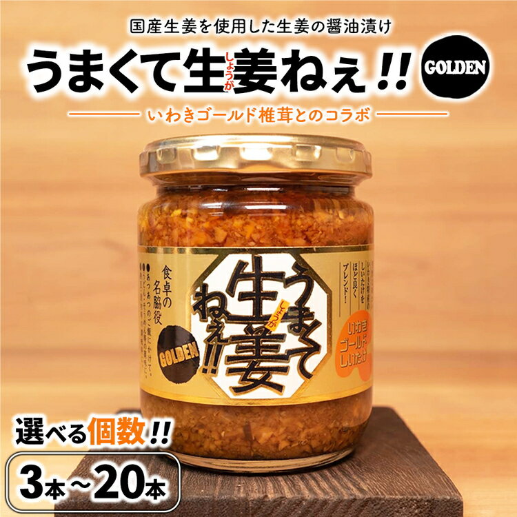 【ふるさと納税】【選べる個数】うまくて生姜ねぇ!!ゴールデン 3本 6本 12本 20本 セット | しょうが 国産 醤油漬け しいたけ ごはんのお供 お弁当 調味料 おつまみ 肴 薬味 隠し味 猪苗代町 福島県