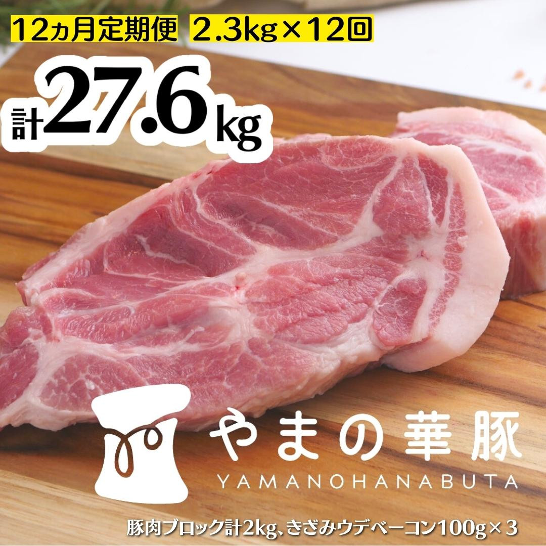 
【12ヵ月定期便】放牧デュロック純粋種「やまの華豚」精肉お任せセット（ベーコン付）計2.3kg×12回
