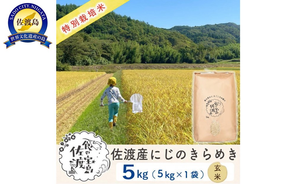 
            【新米予約】佐渡島産にじのきらめき 玄米5Kg 令和7年 特別栽培米 農家直送
          