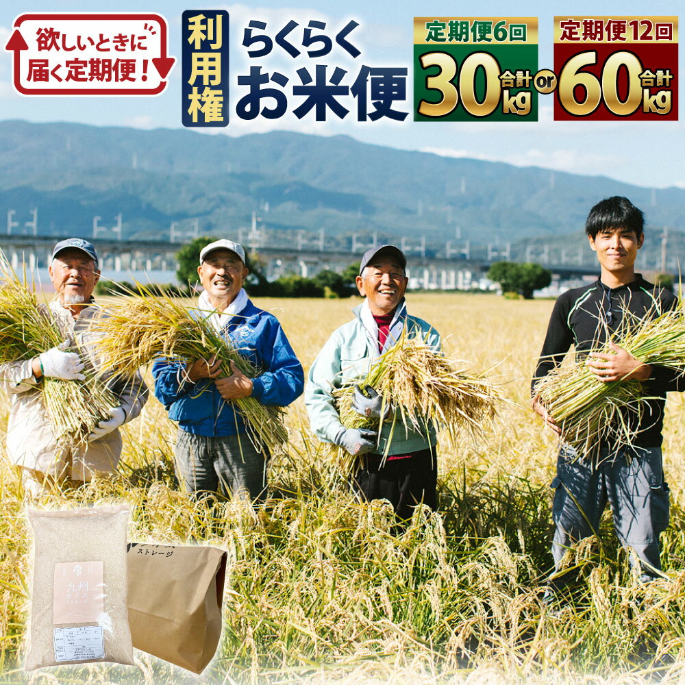 【ふるさと納税】【選べる 定期便】らくらくお米便 1回あたり5kg 6回 計30kg / 12回 計60kg 半俵 一俵 利用権 88000円～160000円 8万8000円～16万円 くまさんの輝き 利用券 お米 精米 米俵 白米 玄米 分づき米 配送時期 精米レベル 指定可能 熊本県 高森町 国産 送料無料