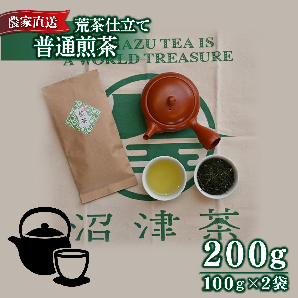 普通 煎茶 100g 2袋 合計200g 2024年産 農家直送 お茶 茶葉 静岡 沼津