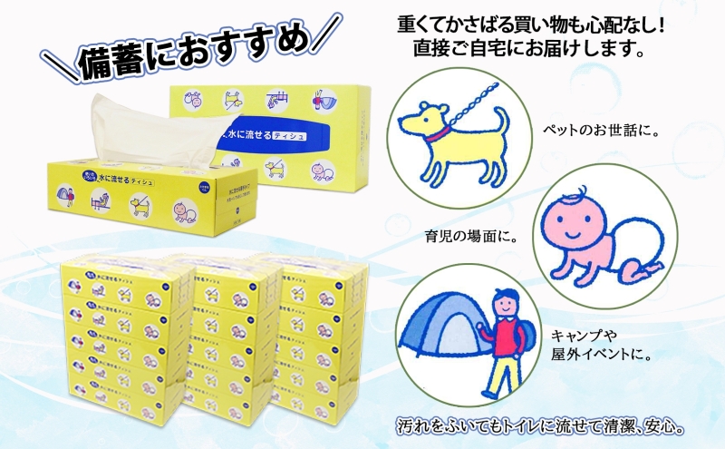 北海道 定期便 2ヵ月毎 全6回 とけまるくん 水に流せる ティッシュ 150組 計60箱 ティッシュペーパー ボックス リサイクル 日本製 防災 常備品 日用品 消耗品 備蓄 育児 福祉 ペット キ