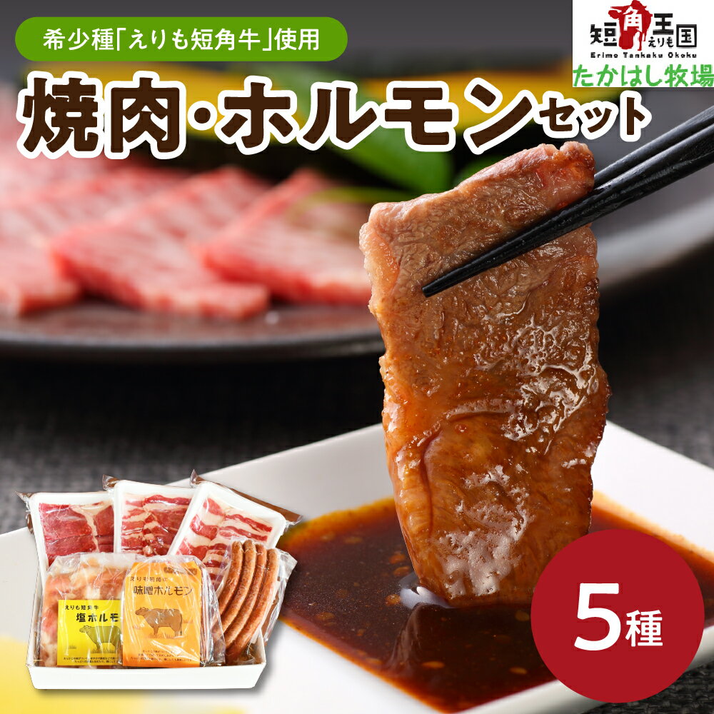【ふるさと納税】焼肉 ホルモン セット 5種盛り / 赤身肉 ヘルシー 放牧 スローフード 焼き肉セット 牛肉 肉 焼き肉 牛ホルモン 牛カルビ バーベキュー BBQ 短角牛 カルビ ヘルシーウデ焼肉 ソーセージ 塩ホルモン 味噌ホルモン 国産 北海道産 北海道 えりも町