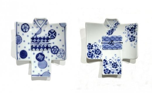 有田焼 染付 着物銘々皿 24to3 西富陶磁器 A25-473