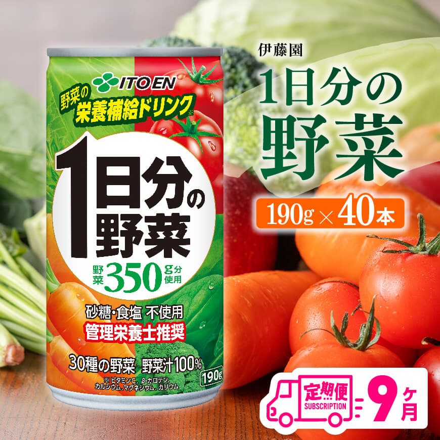 【9ヶ月定期便】伊藤園１日分の野菜190ｇ×40本　野菜ジュース 飲み物[D07313t9]
