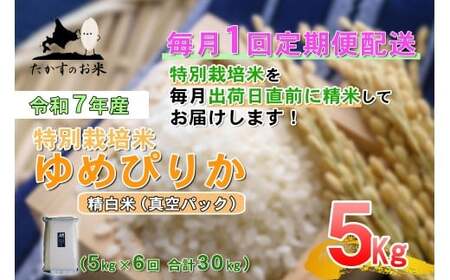 【6回定期便】ゆめぴりか (精白米)  5kg×6回 真空パック  【2025年10月下旬より発送開始】 30kg  北海道 鷹栖町 たかすのお米 特別栽培米 米 コメ ご飯 精 白米 お米 ゆめぴりか