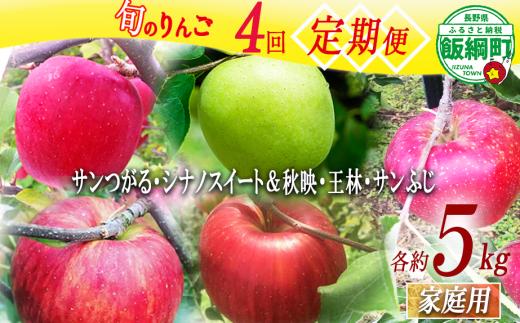 旬のりんご 【 定期便 】 家庭用 5kg × 4回 中村ファーム 沖縄県への配送不可 2026年9月上旬頃から2026年12月下旬頃までお申込み順に発送予定 令和8年度収穫分 長野県 飯綱町 [1063]