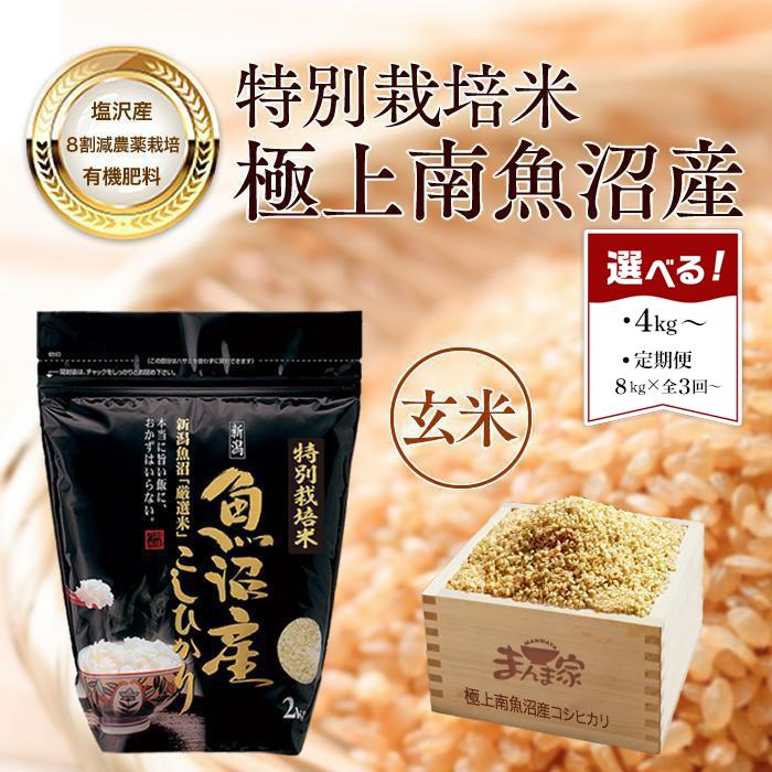 【ふるさと納税】【令和7年産新米予約】米 玄米 コシヒカリ 南魚沼産 有機肥料 8割減農薬栽培　4kg／5kg／8kg／10kg／定期便8kg（3・6・12ヶ月）／定期便10kg（3・6・12ヶ月）【2025年9月中旬より順次発送予定】 | お米 こめ 食品 コシヒカリ 人気 南魚沼市 玄米