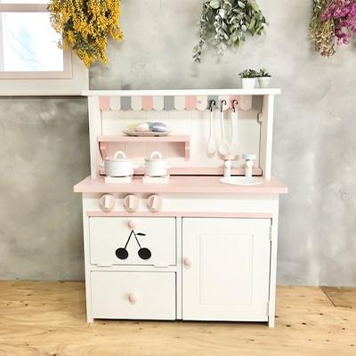 ふるさと納税 茅野市 メーベルヒナナ　木製　おままごとキッチン　Lワイドサイズレンジ　ピンク