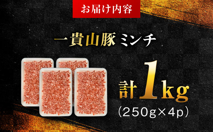 一貴山豚 ミンチ 計1kg(250g×4p) 糸島市 / いきさん牧場 豚肉 [AGB053]