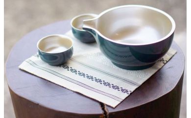 越前漆器『酒器セット　1組』：瑠璃色 [E-07702a]