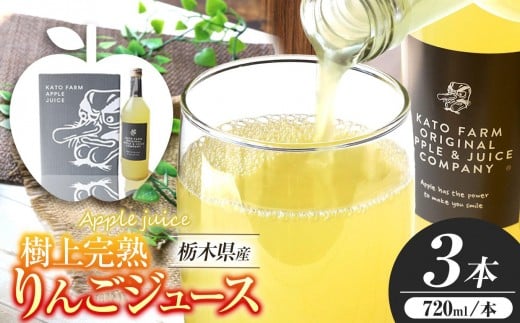 栃木県矢板市産 樹上完熟100％りんごジュース 720ml×3本入  | 林檎 リンゴ 果汁100% 産地直送