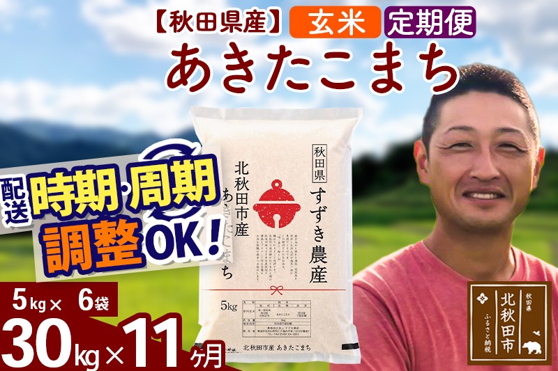 ※令和7年産 新米※《定期便11ヶ月》秋田県産 あきたこまち 30kg【玄米】(5kg小分け袋) 2025年産 お届け時期選べる お届け周期調整可能 隔月に調整OK お米 すずき農産|szap-21011
