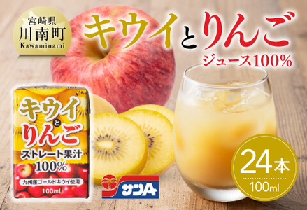 サンAキウイとりんごジュース100％　100ml紙パック×12本×2ケース 【 飲料 ジュース キウイ りんご リンゴ 九州産 紙パック 送料無料 】