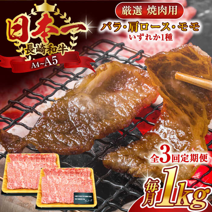 【ふるさと納税】【全3回定期便】【A4〜A5】長崎和牛焼肉用　1kg（500g×2p）【株式会社 MEAT PLUS】[QBS036]