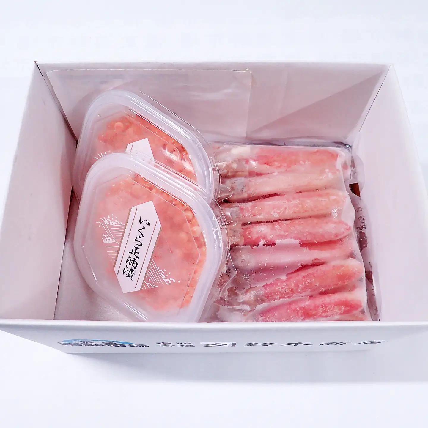 お刺身OK！生ずわいがに棒肉ポーション400g(9～16本)、いくら醤油漬け(鮭卵)70g×2P(計140g) B-14105