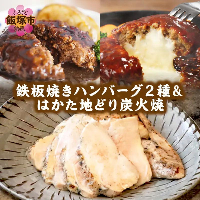 鉄板焼きハンバーグ(2種16個)＆はかた地どり炭火焼(1kg小分け)セット【C-179】