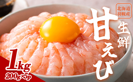超速リキッド凍結でドリップゼロ！北海道羽幌産生鮮甘えび 1kg（200g×5パック）【0311201】
