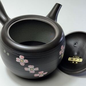 春秋　23号艶黒棗線帯花水木急須　4-596｜陶器 やきもの 焼き物 手作り 職人 春秋窯 鋳込み 丸よ小泉 愛知県 常滑市