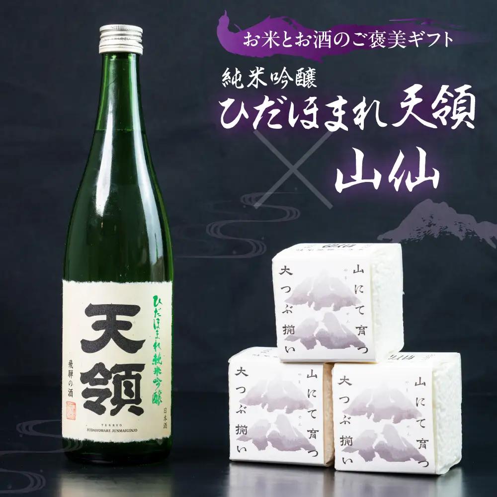 純米吟醸ひだほまれ 720ml 1本・山仙キューブ米3個（1個 300g）【2-49】