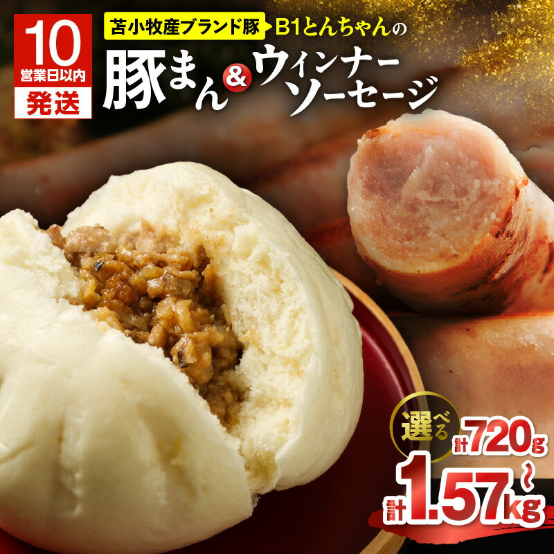 【ふるさと納税】【10営業日以内に発送】＜選べる＞ B1とんちゃんの豚まん ウィンナーソーセージ セット 計720g ～ 計1.57kg 肉まん 豚まん ぶたまん ウインナー ソーセージ B1とんちゃん 豚肉 惣菜 プレジール 北海道 苫小牧市 おすすめ ランキング プレゼント ギフト