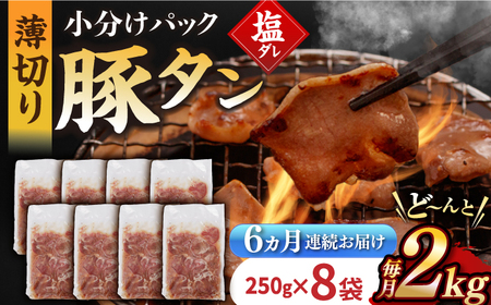 【6回定期便】【塩だれ】九州産 豚タン 毎月250g×8袋 （計12kg）[EAX172] 国産 九州産 豚タン定期便 塩だれ豚タン 豚たん定期便 豚タン 国産豚タン 定期便