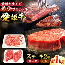 【ふるさと納税】【冷凍】牛肉 愛姫牛 ステーキ 豪華 食べ比べ セット 2人前（ ロース 350g ×2・ ヒレ 150g ×2/1kg） \レビューキャンペーン中/愛媛県大洲市/有限会社 木村屋精肉店 牛肉 ステーキ 国産肉 ヒレ 焼肉 [AGCC013]