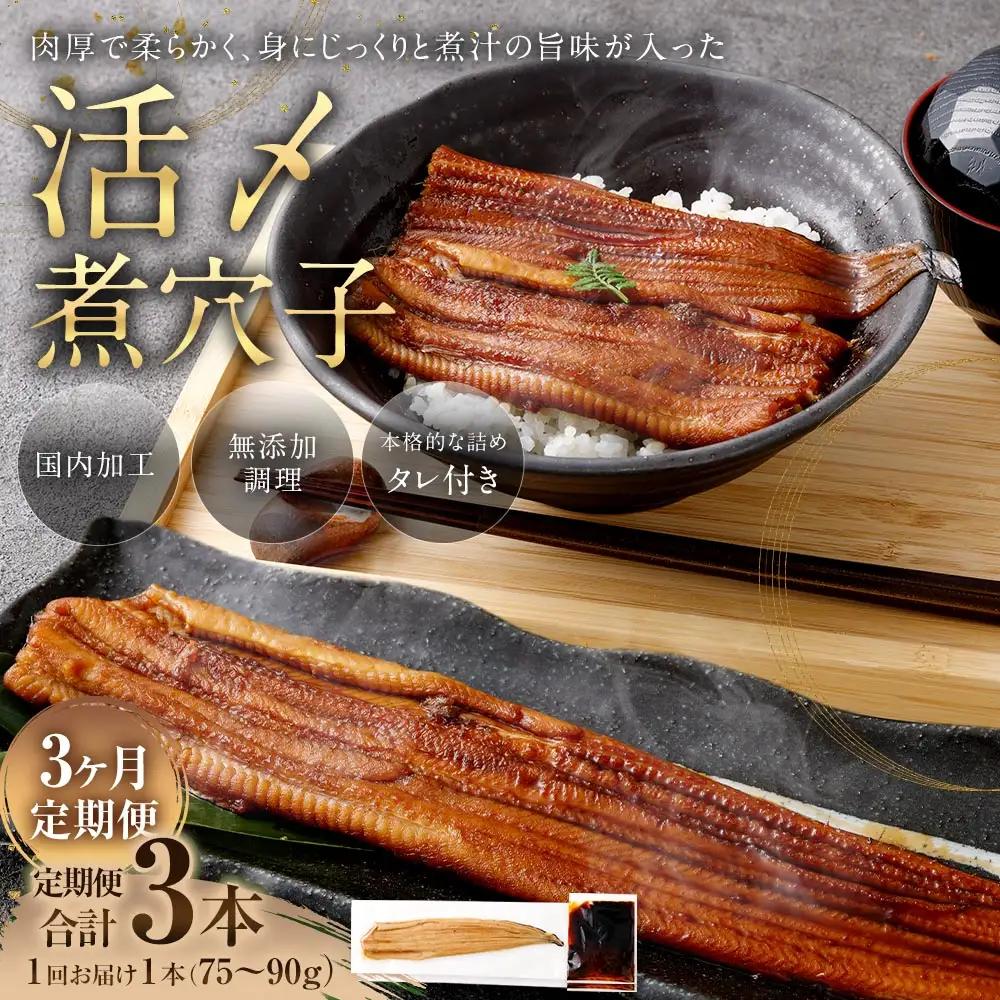 【 3ヶ月定期便 】 飯田商店 活〆煮穴子 一本 （ 75～90g × 1袋 ） タレ （ 50g ） 付 魚 魚類 お魚 穴子 アナゴ あなご 魚料理 冷凍 保存料不使用 着色料不使用 添加物不使用