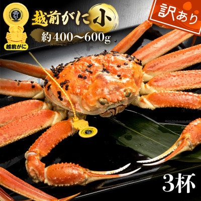 【訳あり】≪浜茹で≫越前がに 小サイズ(生で約400～600g) × 3杯【2月より順次発送】【配送不可地域：離島・北海道・沖縄】【1535399】