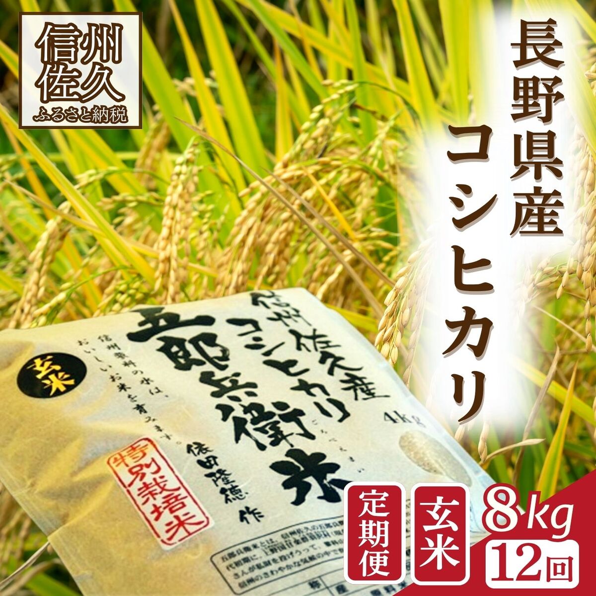 【ふるさと納税】【令和7年産・玄米8kg×12カ月定期便】特別栽培米　五郎兵衛米 〈2025年9月中旬頃～順次発送〉 先行予約 新米 信州 こしひかり【 米 コメ 玄米 お米 こめ おこめ 備蓄品 コシヒカリ 長野県 佐久市 】