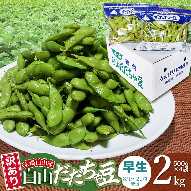 【ふるさと納税】【令和8年産先行予約】【訳あり】本場 白山産 白山だだちゃ豆 早生(わせ) 2kg（500g×4袋） 農家 長四郎 | 2026年 えだまめ エダマメ おつまみ 山形県 鶴岡市 楽天ふるさと 支援 東北 枝豆 お取り寄せ 茶豆 酒のつまみ 野菜
