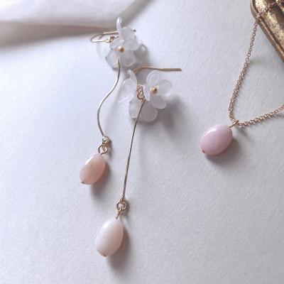 ふるさと納税 長岡京市 Agaroハンドメイド誕生石のピアス&ネックレス(ピンクオパール) おまかせデザイン2点SET |  | 01