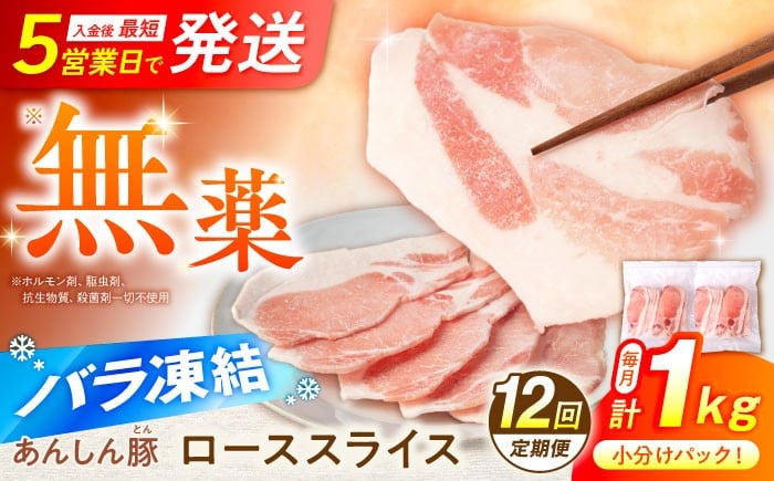 
            【12回定期便】《バラ凍結》豚ロース スライス 1kg （500g×2袋） 豚肉 ぶた肉 冷凍肉  ロース 小分け 薄切り ロース 大容量 パラパラ 生姜焼き とんかつ 炒め物 ストック あんしん豚 冷凍 無薬 無薬育ち 薬不使用 家族向け 普段使い グルメ お取り寄せ おすすめ ランキング 国産豚 ジューシー ポーク 14万4千円 144000円 白川町 / 藤井ファーム [AWAF052]
          