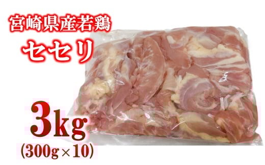 宮崎県産若鶏 小肉（せせり）3kg 小分け 300g ×10パック＜2-108＞ とり肉 国産 焼肉