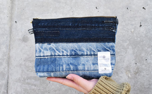 デニム ポーチ〈ボーダー柄〉【PLAYFULATTE】 [OBO001]