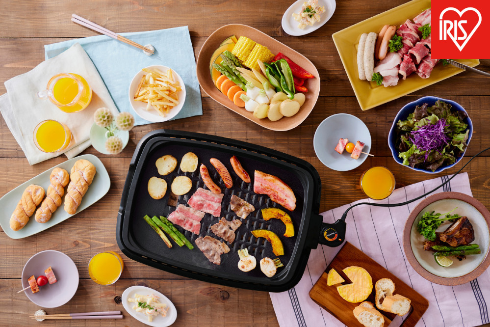 網焼き風ホットプレート 3枚焼き IHA-A30-B ブラック アイリスオーヤマ