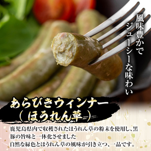 【A03009】南州農場 黒豚生ハム・ソーセージ詰合せ＜あらびきウィンナー(ほうれん草 100g×2 / ジンジャー 100g×2)・コッパ40g×1＞ 鹿児島 国産 九州産 豚肉 黒豚 南州黒豚 ウ