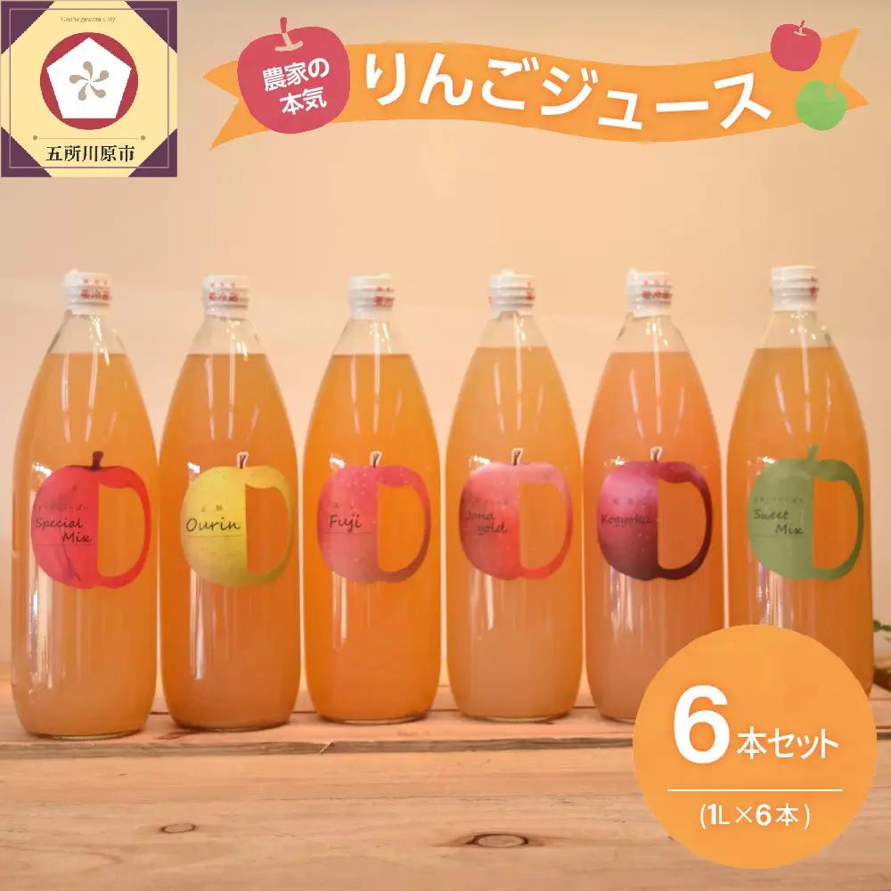 青森 りんごジュース 1L×6本  りんご 果汁 100％ ストレート 飲み比べ セット